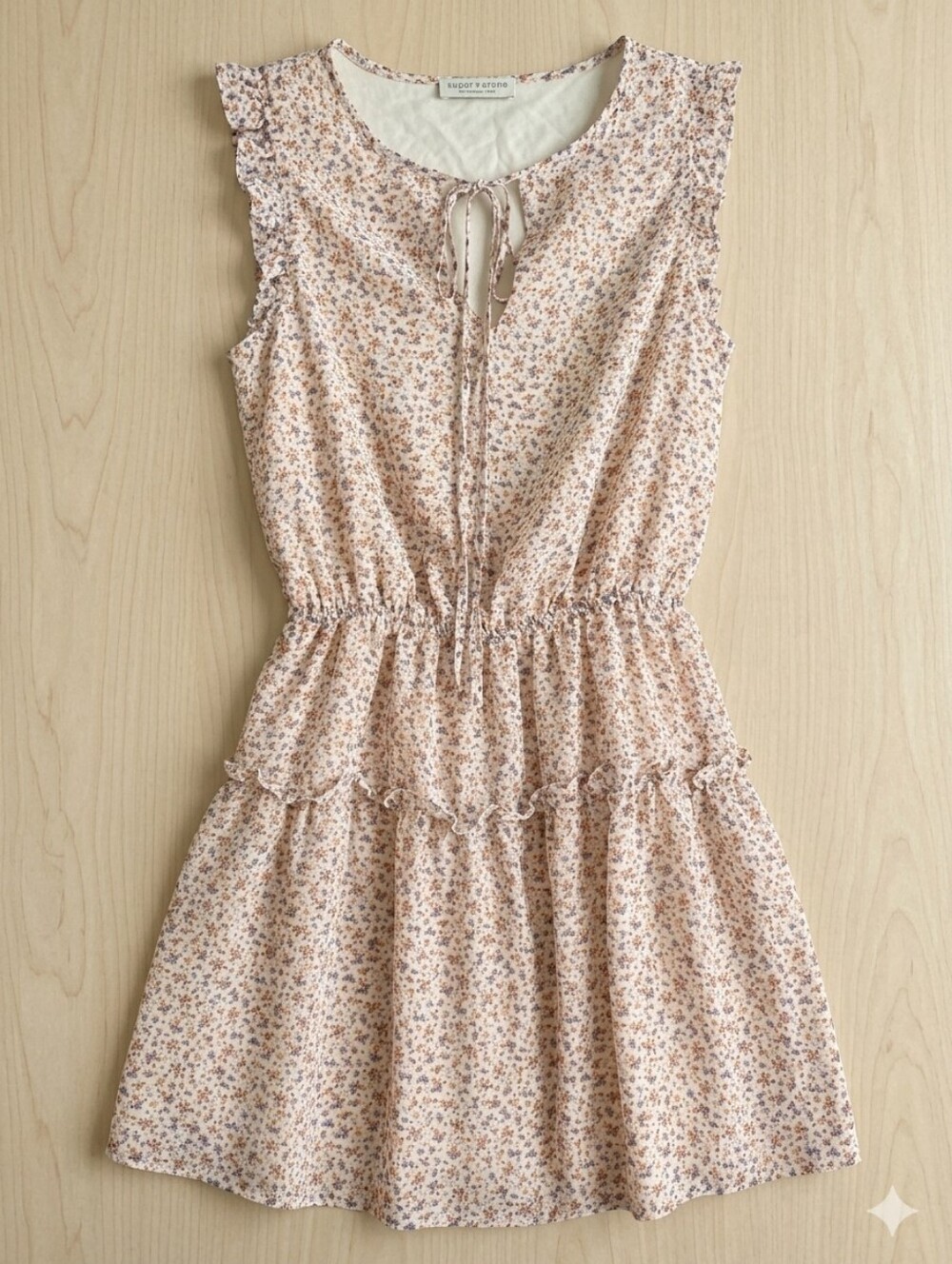 Paper Crane  Floral Tie-Neck Summer Dress in Light Peach Sz XS